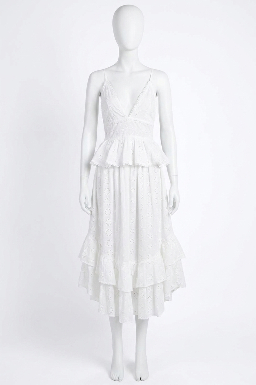 NEW LINE AND DOT lotus eyelet maxi dress in white